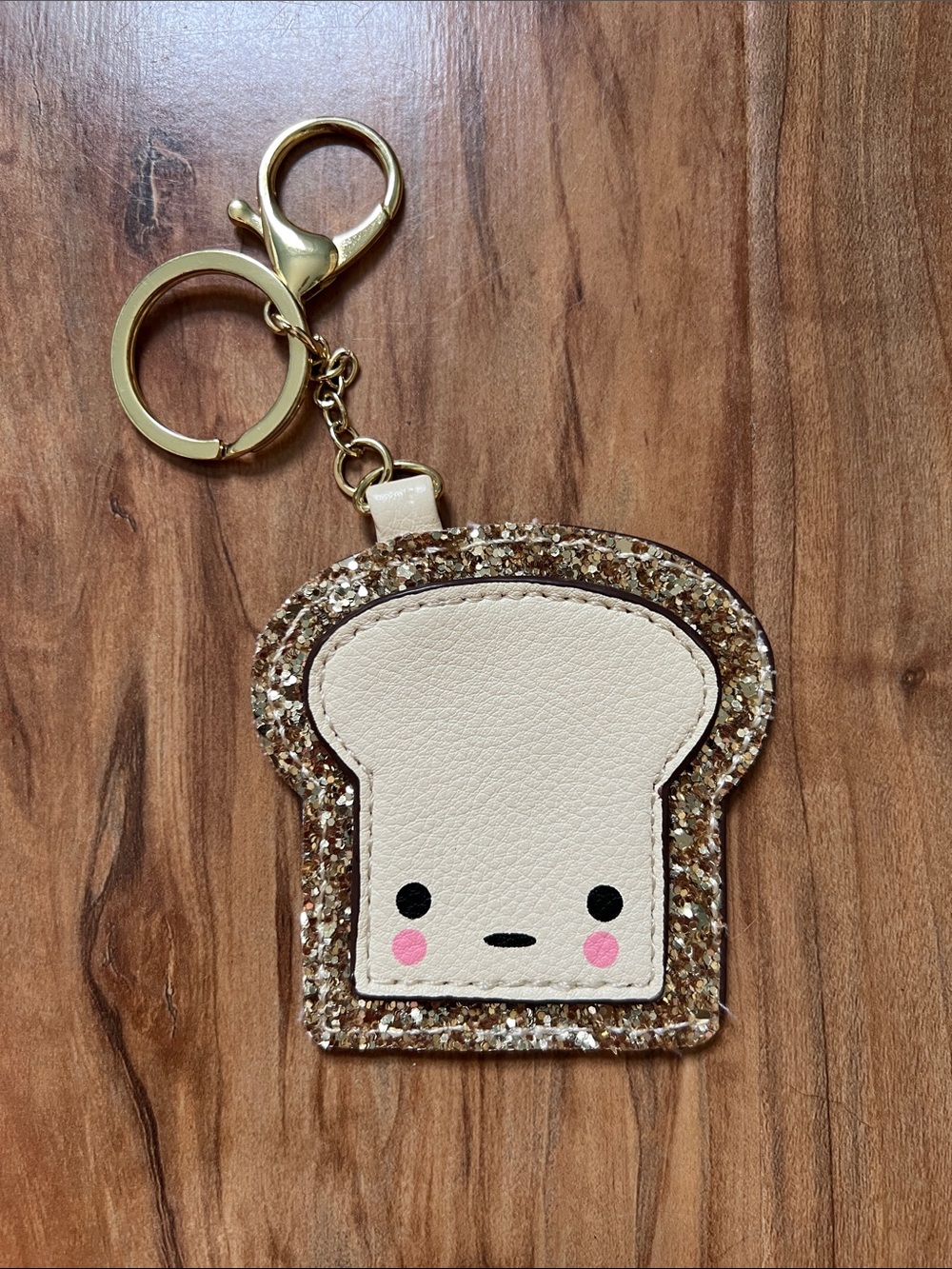 Kids Cute Toast Glitter Keychain Bag Charm - Cream